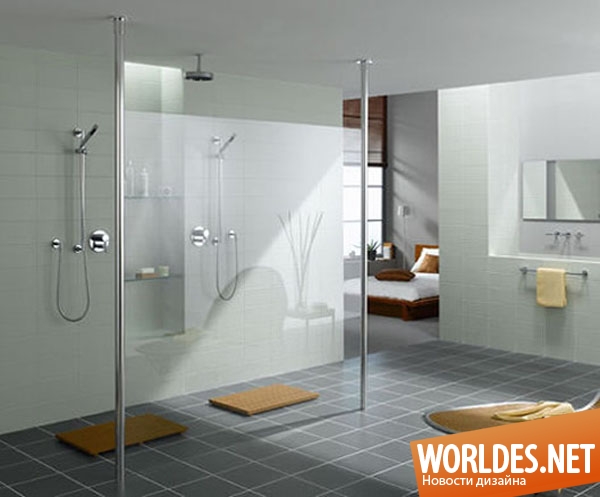 римский душ, ванные комнаты с римским душем, душ в ванной, душ в ванной комнате, ванная комната с душем, открытый душ, современный душ