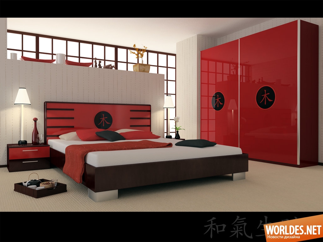 Спальни с красными стенами