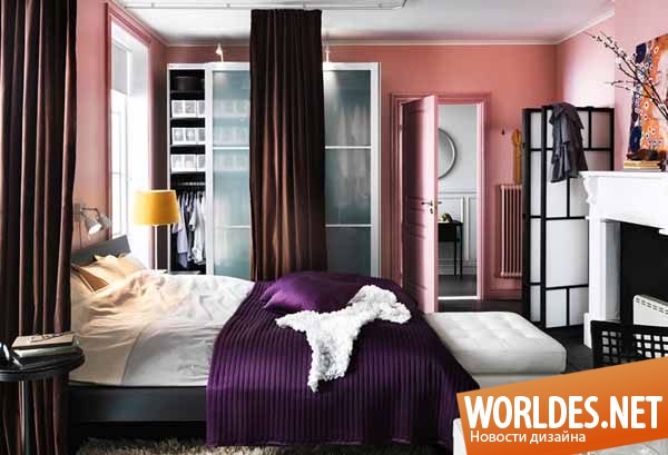 дизайн интерьеров, дизайн интерьера спальни, цветной интерьер, маленькие спальни, цветные спальни, яркий интерьер спальной комнаты