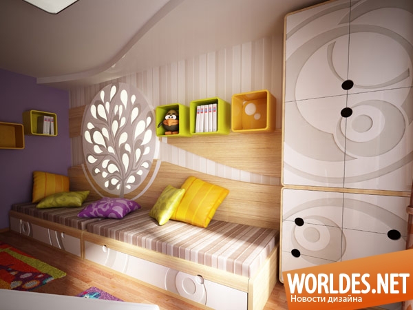 дизайн интерьера детской комнаты, дизайн интерьера детской спальни, детская спальня, оригинальная детская спальня, яркая детская комната