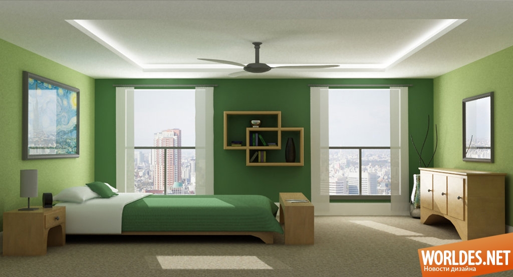 дизайн интерьеров, дизайн интерьера спальни, спальни, современные спальни, стильные спальни, красивые спальни, спальни в зеленых оттенках