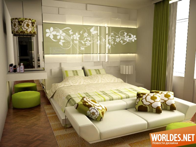 дизайн интерьеров, дизайн интерьера спальни, спальни, современные спальни, стильные спальни, красивые спальни, спальни в зеленых оттенках