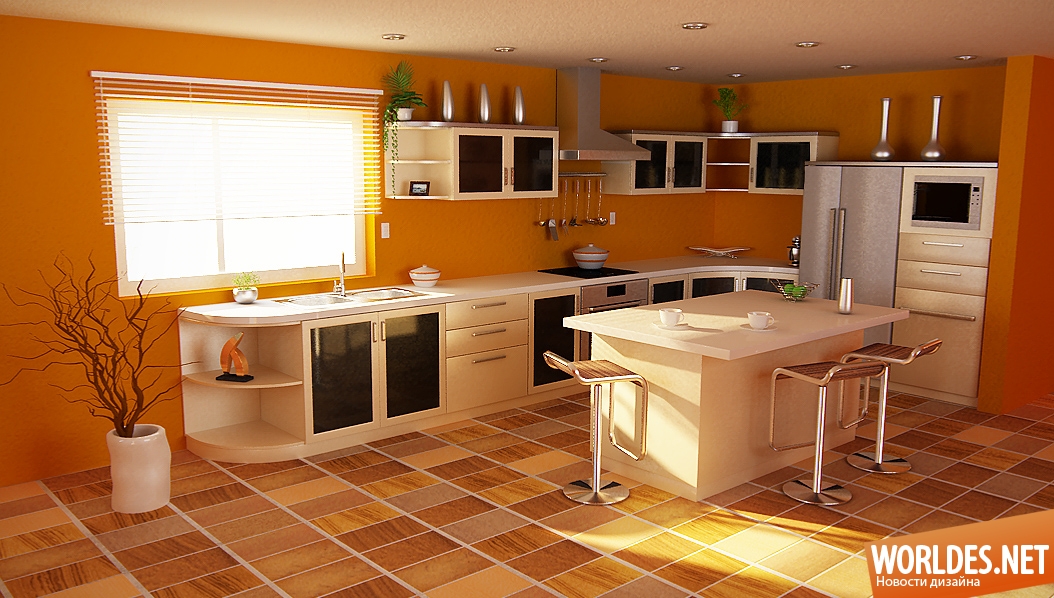 дизайн кухонь, современные кухни, яркие кухни, оранжевые кухни, кухня оранжевого цвета, стильные кухни