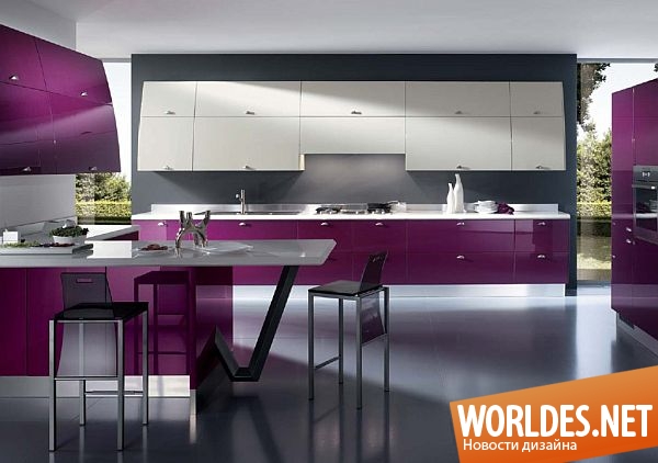 дизайн кухни, стильные кухни, современные кухни, красивые кухни, фиолетовые кухни, кухни в фиолетовых оттенках