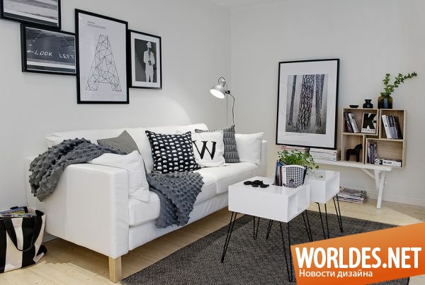 дизайн интерьера квартиры, небольшая квартира, серо-белая квартира, стильная квартира, квартира в серо-белых оттенках