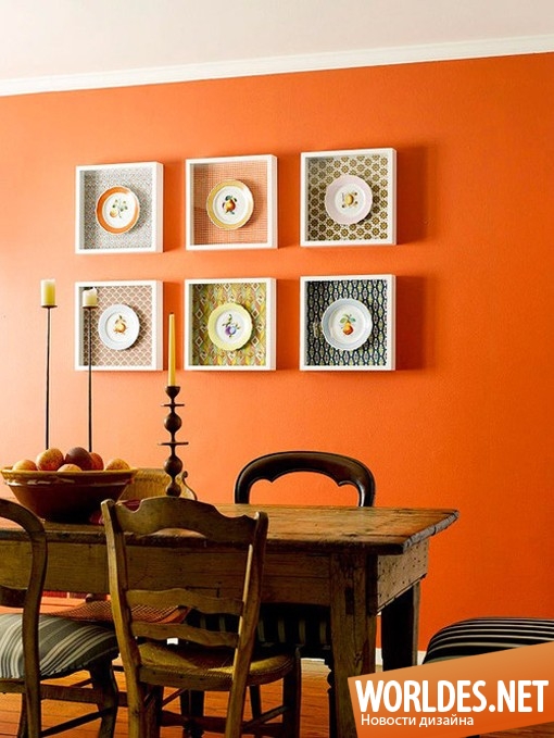 интерьер с оранжевыми стенами, оранжевые стены, стены в оранжевом цвете