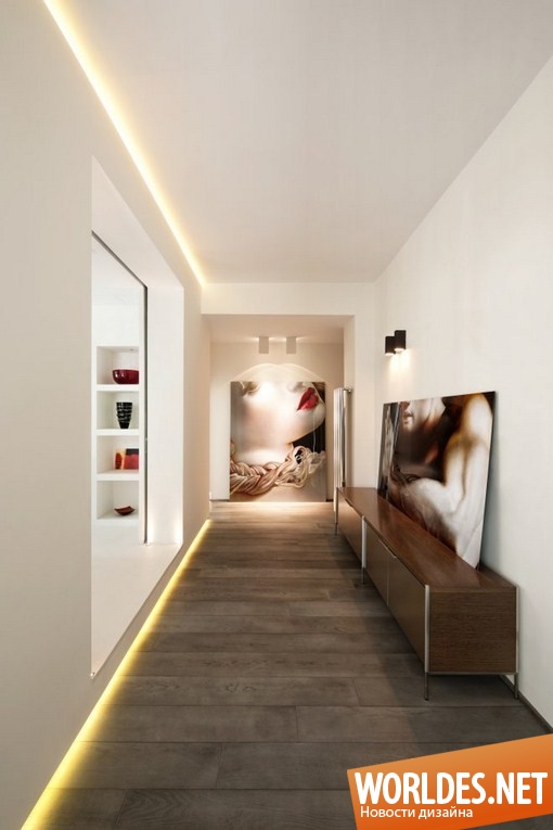 дизайн интерьера, интерьер квартиры, минималистский интерьер, интерьер в красно-белой цветовой гамме, светлый интерьер