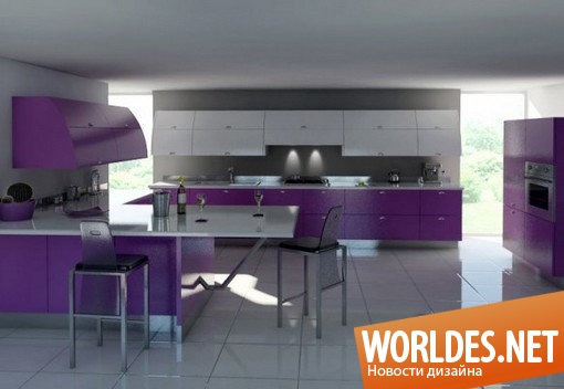 дизайн кухонь, стильные кухни, современные кухни, кухни в фиолетовых оттенках, фиолетовые кухни