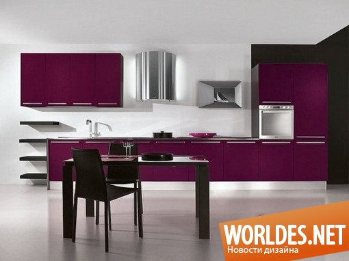 дизайн кухонь, стильные кухни, современные кухни, кухни в фиолетовых оттенках, фиолетовые кухни