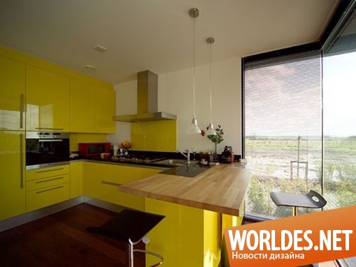 дизайн кухонь, современные кухни, солнечные кухни, желтые кухни, светлые кухни, яркие кухни