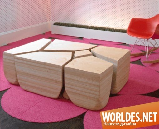 дизайн стола, дизайн мебели, деревянный стол, стол в виде камня, оригинальный стол, модульный стол