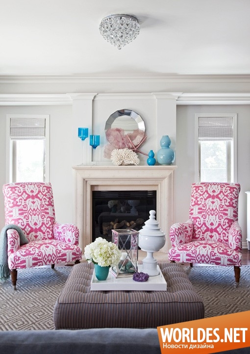 дизайн интерьера, интерьер дома, стильный интерьер дома, розовые аксессуары в интерьере, классический интерьер