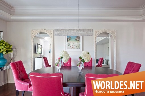 дизайн интерьера, интерьер дома, стильный интерьер дома, розовые аксессуары в интерьере, классический интерьер