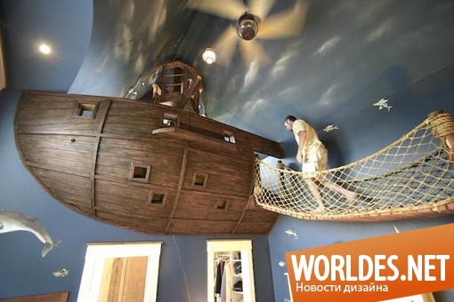 дизайн спальни, оригинальная спальня, уникальная спальня, спальня в виде пиратского корабля