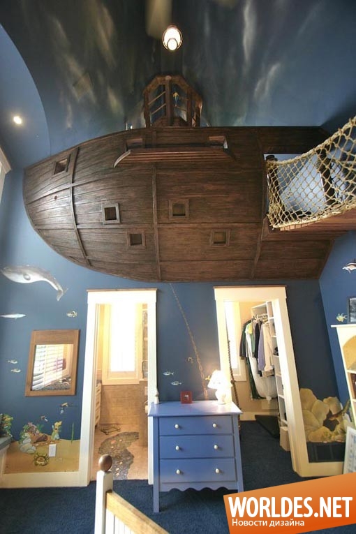дизайн спальни, оригинальная спальня, уникальная спальня, спальня в виде пиратского корабля