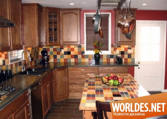 дизайн кухни, цветная плитка в кухне, яркие кухни, кухни с яркой плиткой, яркая плитка в кухне