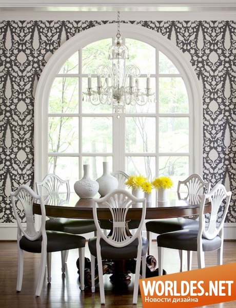 дизайн интерьера столовой, идеи оформления столовой в черно-белом цвете, столовая комната, черно-белая столовая