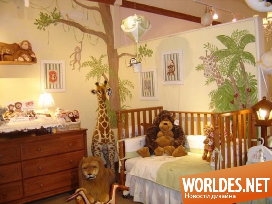 дизайн детских комнат, интересные детские комнаты, детские комнаты в стиле джунглей, тематика джунглей в детских комнатах