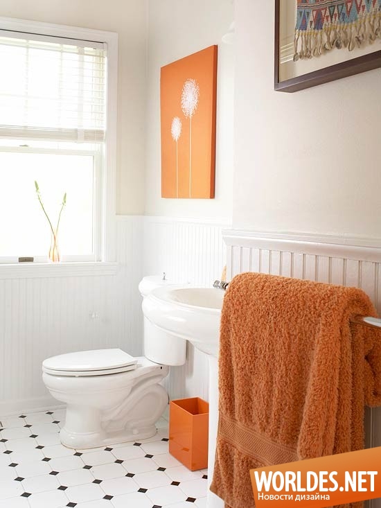 дизайн ванной комнаты, идеи ванных комнат, ванные комнаты в оранжевом цвете, оригинальные ванные комнаты