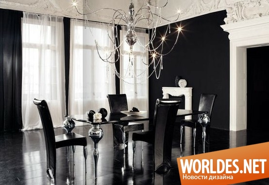 дизайн столовых комнат, столовые комнаты, черно-белые столовые, столовые с традиционным дизайном