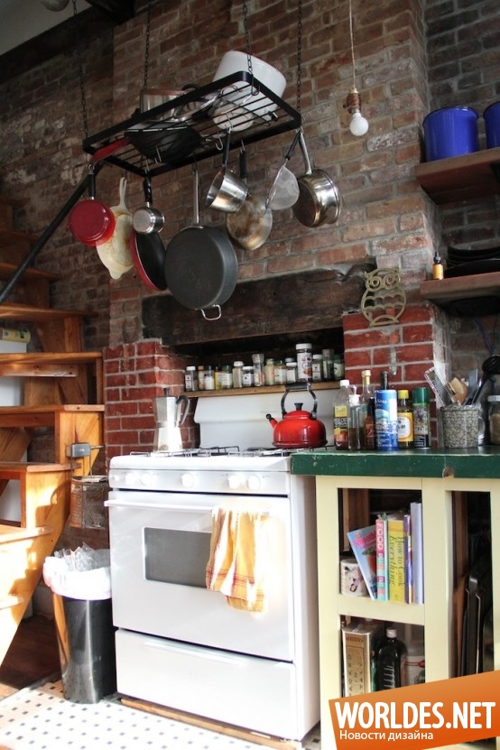 современные кухни, кирпичные кухни, кухни с кирпичными стенами, оформление кухонь с помощью кирпича