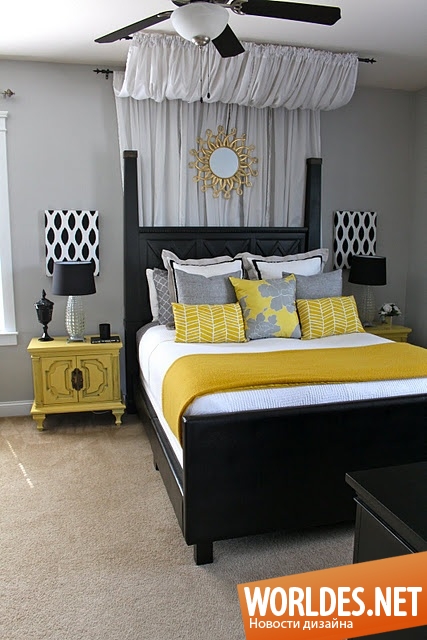 дизайн спален, солнечные спальни, светлые спальни, яркие спальни, спальни с желтыми элементами