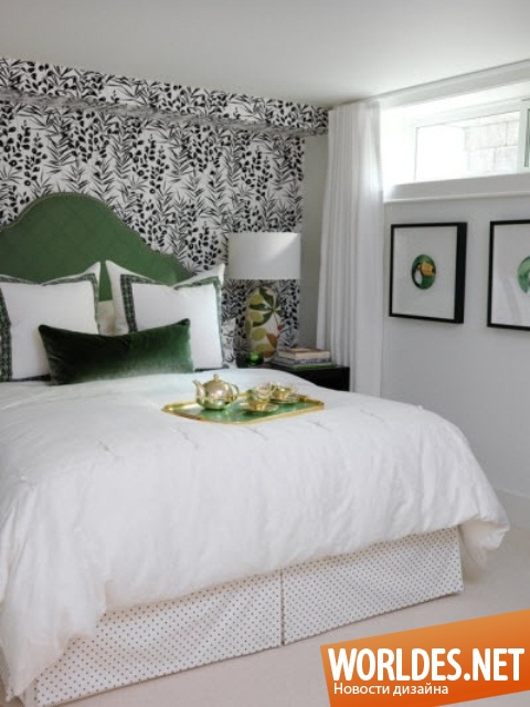 дизайн спальни, идеи спален, спальни с зелеными акцентами, зеленые спальни