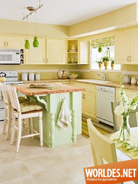 дизайн кухни, яркие кухни, современные кухни, кухни в желтом и зеленом цвете, весенние кухни