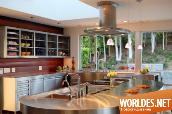дизайн кухонь, красивые кухни, кухни из нержавеющей стали, кухонные острова из нержавеющей стали
