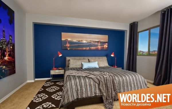 дизайн спален, спальни в синем цвете, современные спальни, яркие спальни, вдохновляющие спальни
