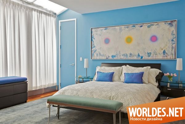 дизайн спален, спальни в синем цвете, современные спальни, яркие спальни, вдохновляющие спальни