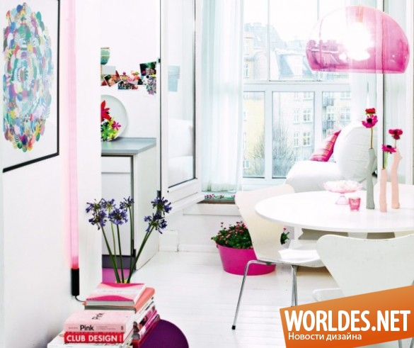 яркие апартаменты, современные апартаменты, апартаменты с розовым интерьером, интерьер в розовом цвете