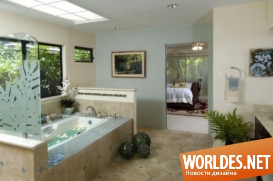 оригинальные ванные комнаты, ванные комнаты в тропическом стиле, ванные комнаты с растениями, ванны комнаты с зеленью
