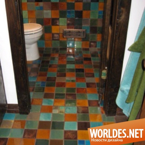 дизайн ванных комнат, ванные комнаты с цветной плиткой, красочные ванные комнаты, яркие ванные комнаты