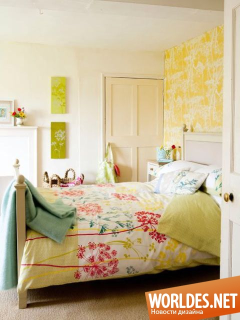 яркие спальни, красивые спальни, уютные спальни, цветочные спальни