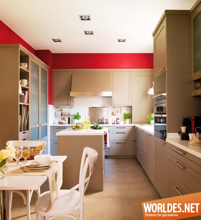 кухня в пастельных тонах, кухня в пастельных тонах фото, дизайн кухни, дизайн кухни фото, красная кухня