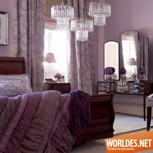 фиолетовые спальни, фиолетовые спальни фото, фиолетовый цвет в спальне, дизайн спальни