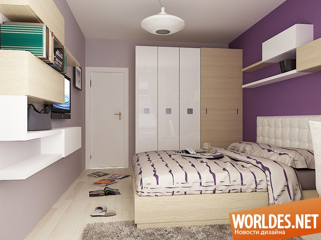 спальня в фиолетовом цвете, спальня в фиолетовом цвете фото, спальня, дизайн спальни, интерьер спальни