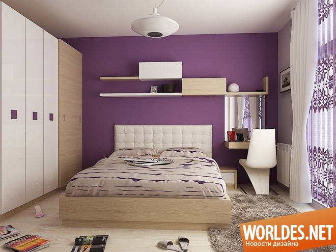 спальня в фиолетовом цвете, спальня в фиолетовом цвете фото, спальня, дизайн спальни, интерьер спальни