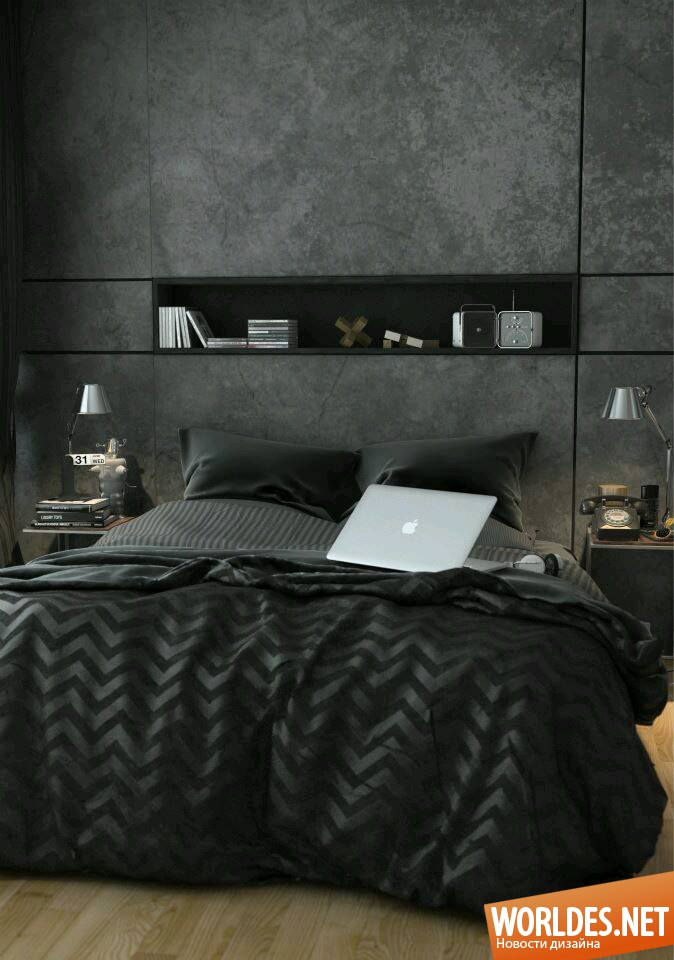 Спальная с черной мебелью