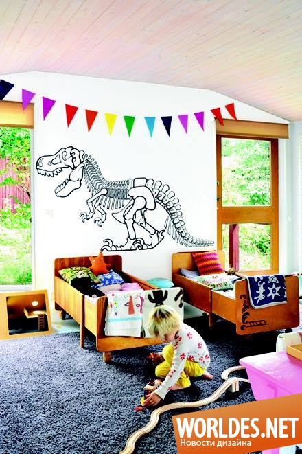 динозавры в детской комнате, динозавры в детской, динозавры для детской, детские комнаты, детские комнаты фото