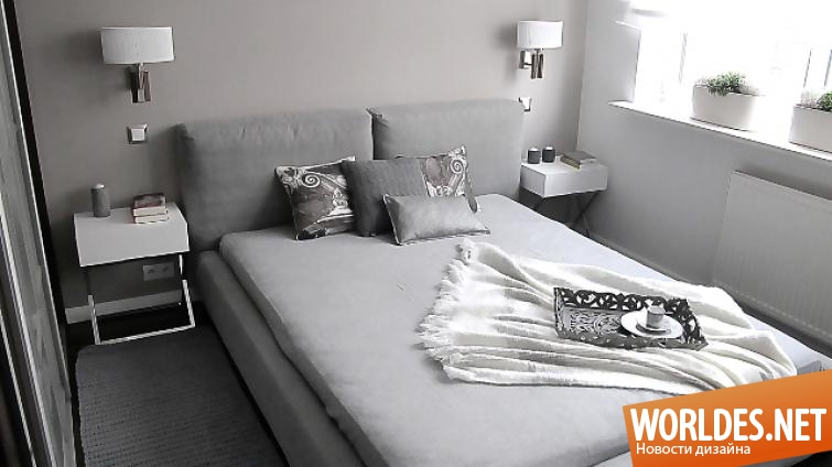 монохромный дизайн, дизайн спальни, дизайн спальни фото, спальни, серые спальни, серый интерьер
