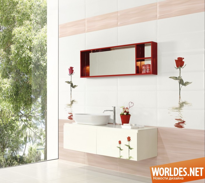 плитка для ванной комнаты с цветочным декором, плитка с цветочным декором, плитка для ванной комнаты, плитка для ванной комнаты фото, плитка для ванной комнаты дизайн