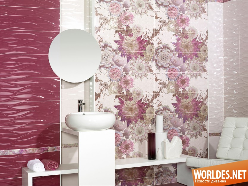 плитка для ванной комнаты с цветочным декором, плитка с цветочным декором, плитка для ванной комнаты, плитка для ванной комнаты фото, плитка для ванной комнаты дизайн