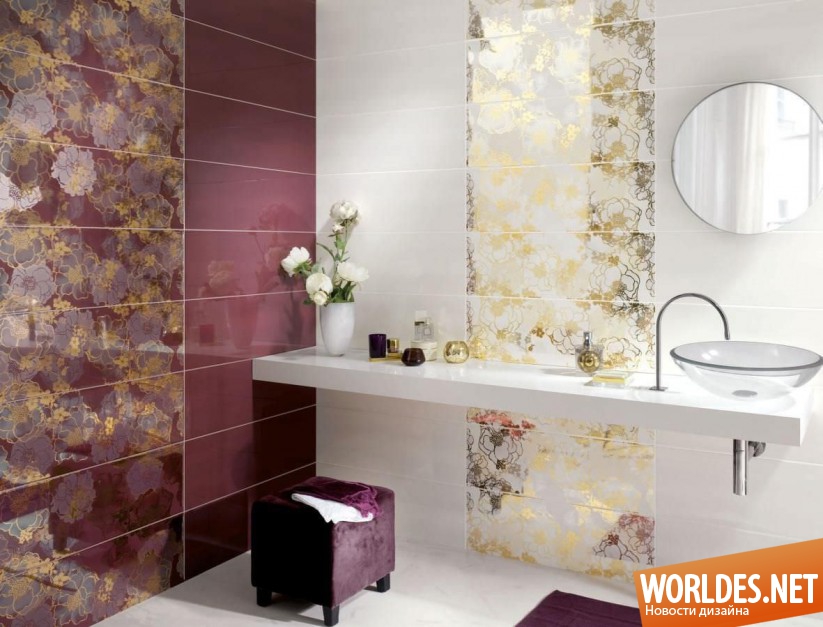 ванная комната с цветочными мотивами, ванные комнаты, ванные комнаты фото, красивые ванные комнаты, яркие ванные комнаты, оформление ванной комнаты