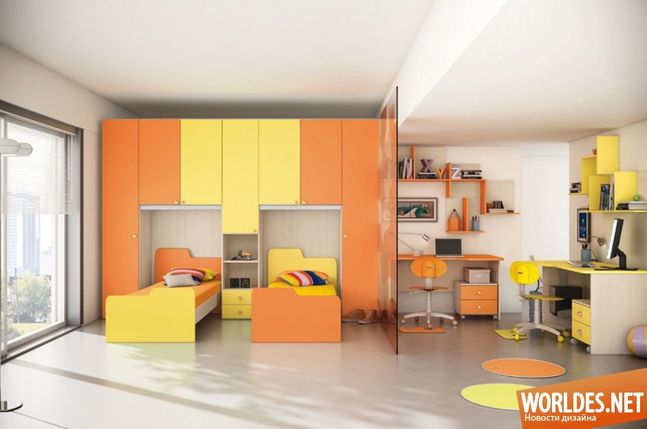 детские комнаты, детские комнаты фото, дизайн детской комнаты, детские комнаты в оранжевом цвете, оранжевый цвет в детской комнате