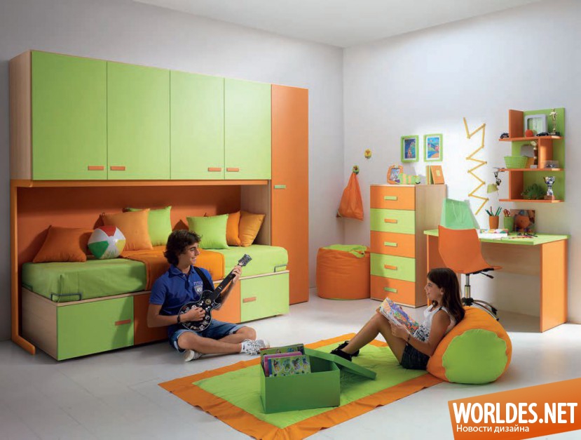 детские комнаты, детские комнаты фото, дизайн детской комнаты, детские комнаты в оранжевом цвете, оранжевый цвет в детской комнате
