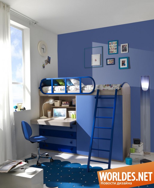 дизайн детских комнат, детские комнаты, детские комнаты фото, синий цвет в детской комнате, синий цвет в детской, синие детские
