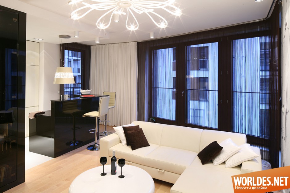 дизайн интерьер квартиры, стильная квартира, элегантная квартира, черно-белый интерьер, функциональная квартира