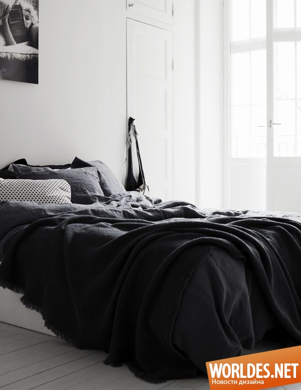 черно белые спальни, черно белые спальни фото, черно белые спальни дизайн, дизайн спальни, спальни, спальни фото